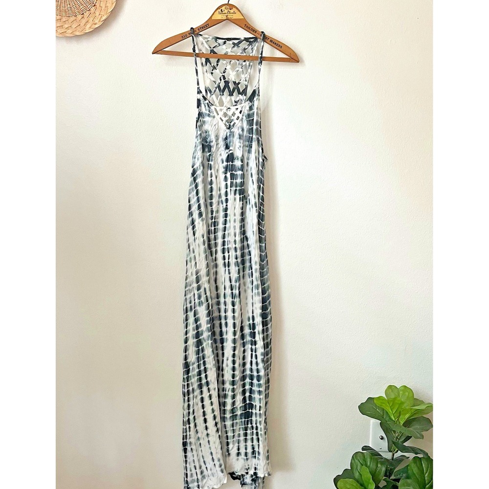 NWT Raviya Black White Tie Dye hippie beach Dress Strappy S summer lattice back